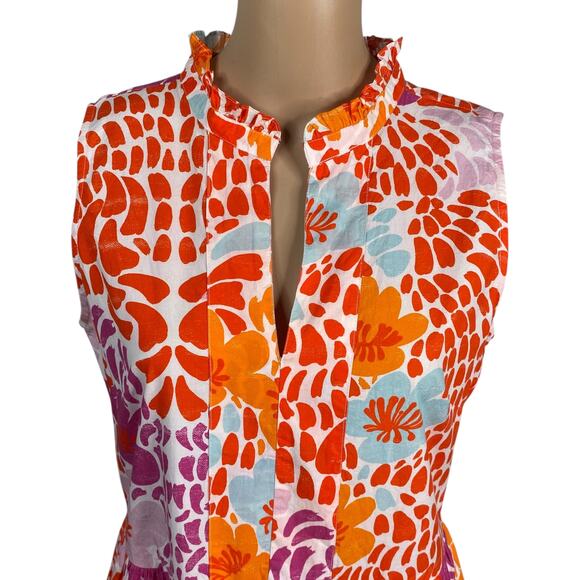 NWT Oliphant Yoke Antigua Orange Floral Tiered Swing Mini Dress SZ S - Picture 5 of 9